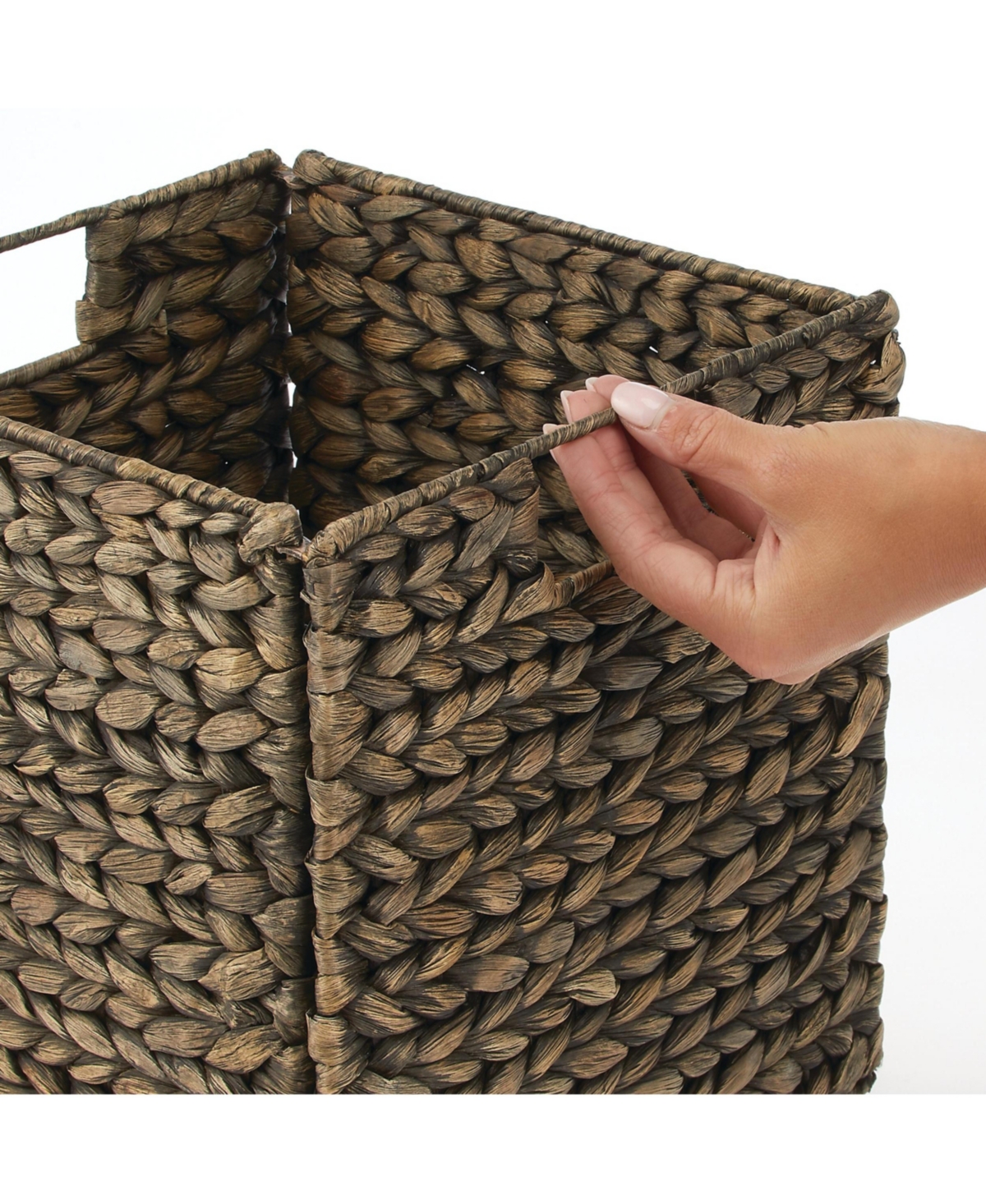 mDesign Hyacinth Woven Cube Bin Basket Organizer, Handles, 6 Pack, Black Wash