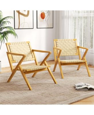 Teak Wood Patio Chair with Webbing Seat and Backrest