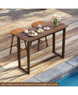 59 Inch Outdoor Bar Table with Slatted Top