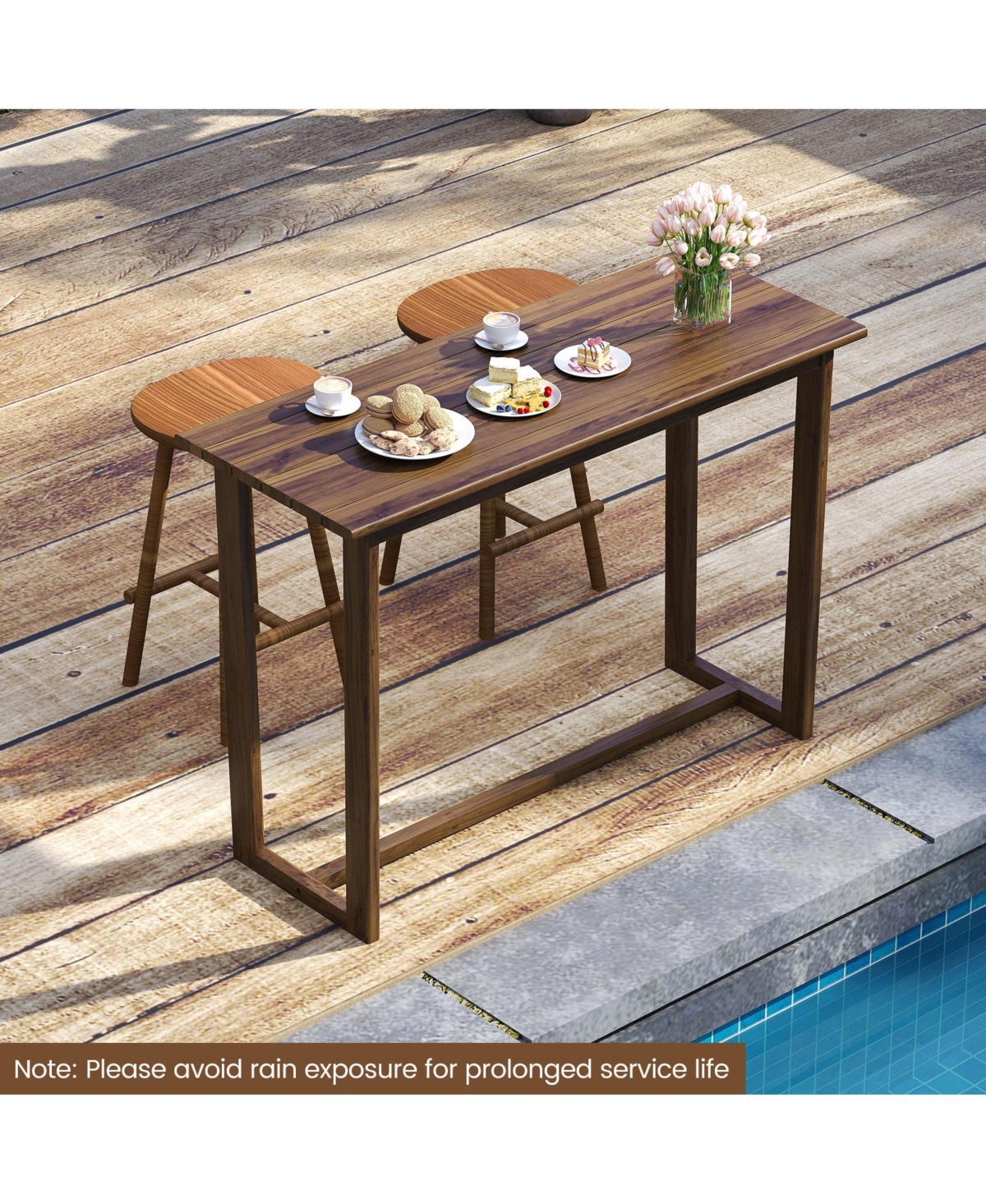 Slickblue 59 Inch Outdoor Bar Table with Slatted Top