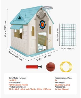 5-in-1 Outdoor Playhouse Cottage, Pretend Play + Basketball, Darts, Soccer, Ring Toss, Door & Window, Ages 2