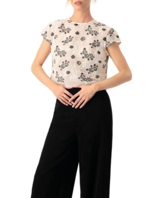 Women's Floral Embroidered See-Though Crop Top