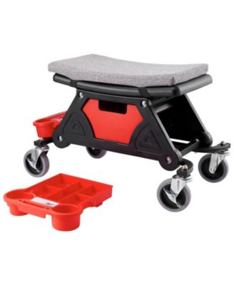 Rolling Mechanics Stool, 300-Lb Capacity, 4" Wheels, 3 Slide-Out Tool Trays & Drawer, Garage Seat