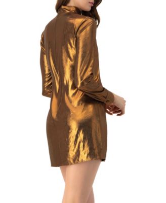 Women's Short Satin Dress with Keyhole Neckline