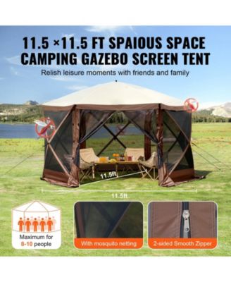 11.5 x 11.5FT Pop-Up Gazebo Screen Tent, 6-Sided Canopy with Privacy Wind Cloths, Mesh Windows, Mosquito Netting