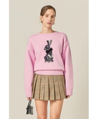 Women's Women's Bunny Rhinestone Bow Sweater