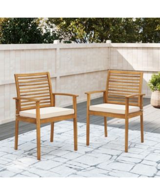 Set of 2 Outdoor Patio Dining Chairs with Padded Cushions