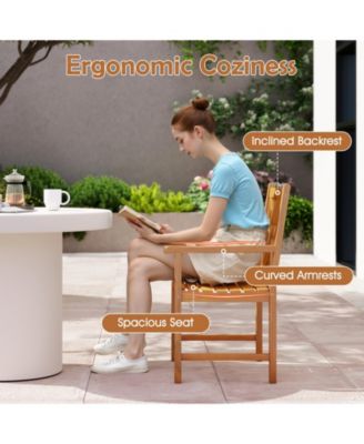 Set of 2 Outdoor Acacia Wood Dining Chairs with Cross Back