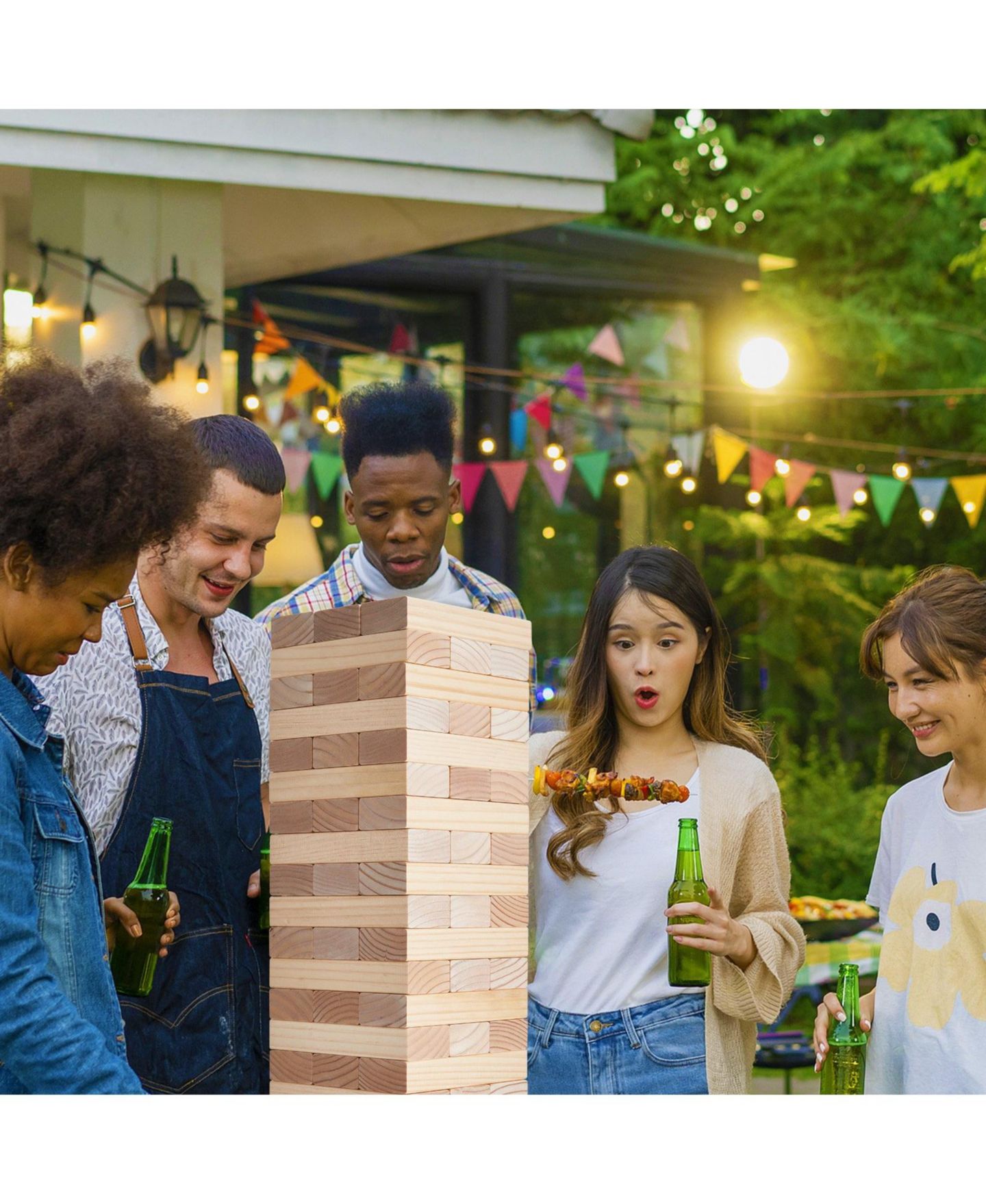 Детские игрушки HONGGE Giant Wooden Tumbling Tower Game with Domino Blocks, 60 Pieces, Ages 3+, цвет: Натуральный — фото 2