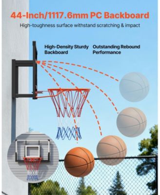Wall-Mount Basketball Hoop, 44" PC Backboard with Solid Steel Frame, 0.08" Thick Backboard, Woven Nylon Net