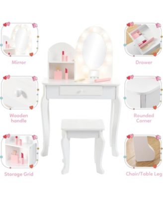 Kids Vanity - Vanity Desk Mirror Lights - Girls Vanity for Bedrooms, Apartments, Easy to Assemble