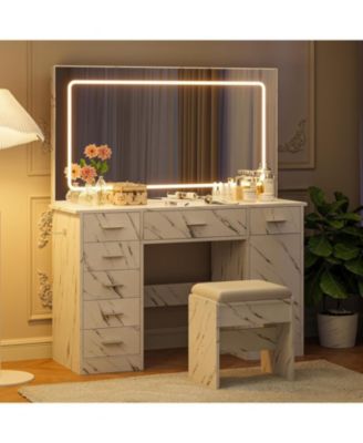 Vanity Desk Large Mirror and Lights - Makeup Vanity for Bedrooms, Apartments, Easy to Assemble
