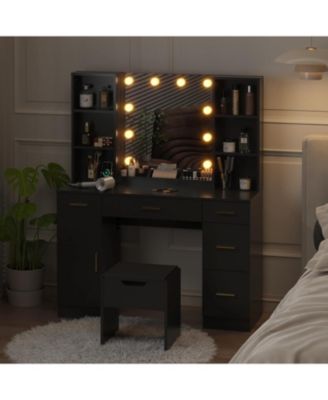 Makeup Vanity Desk 10 Led Lights - 3 Lighting Colors - Brightness Adjustable for Bedrooms, Apartments, Easy to Assemble
