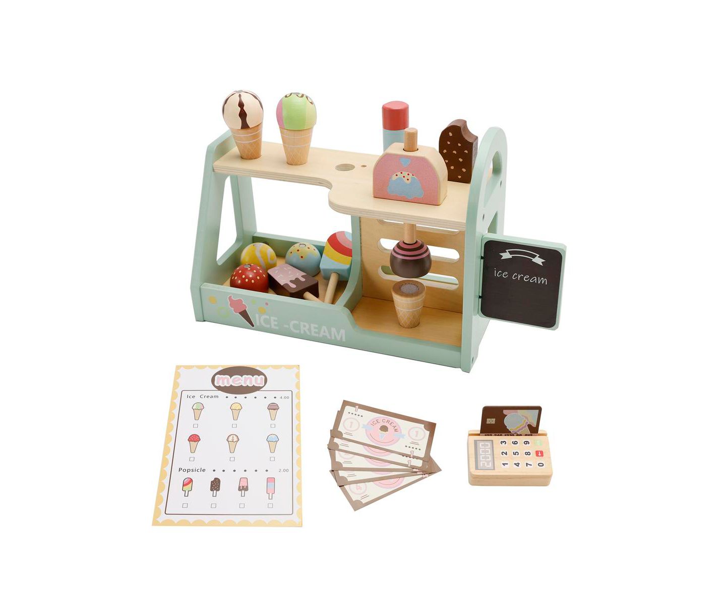 Детский игровой набор Bruce & Shark Ice Cream Shop Wooden Playset, Ages 3+, цвет: Зелёный — фото 1