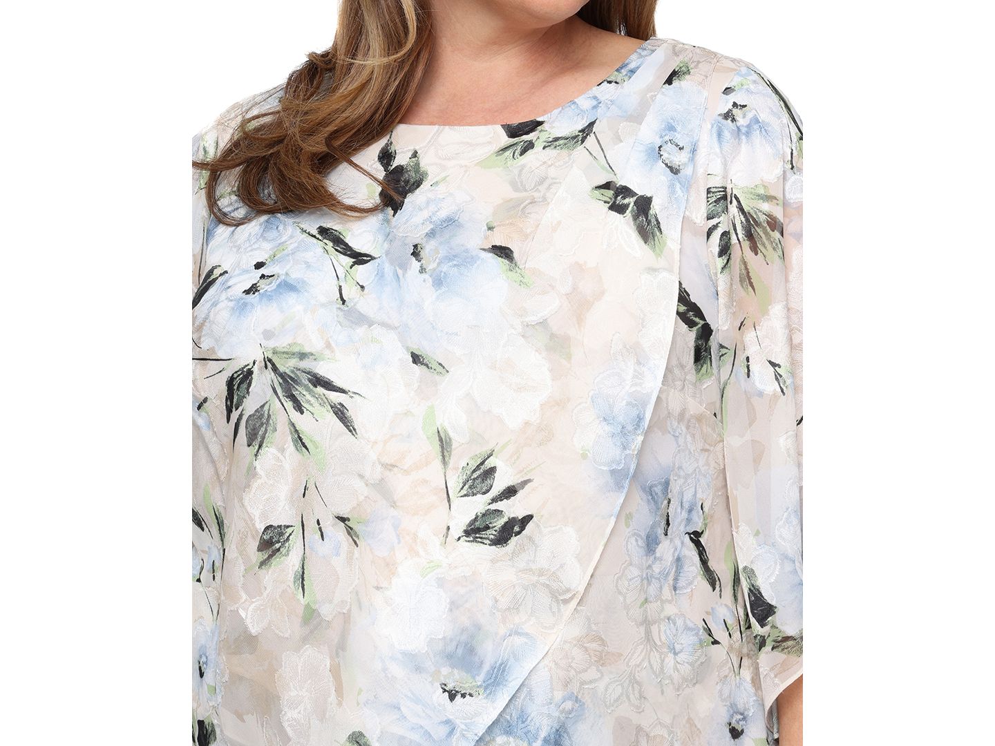 Женский топ Alex Evenings Plus Size Tulip Overlay Burnout Boat Neck, цвет: Серо-коричневый разноцветный — фото 2