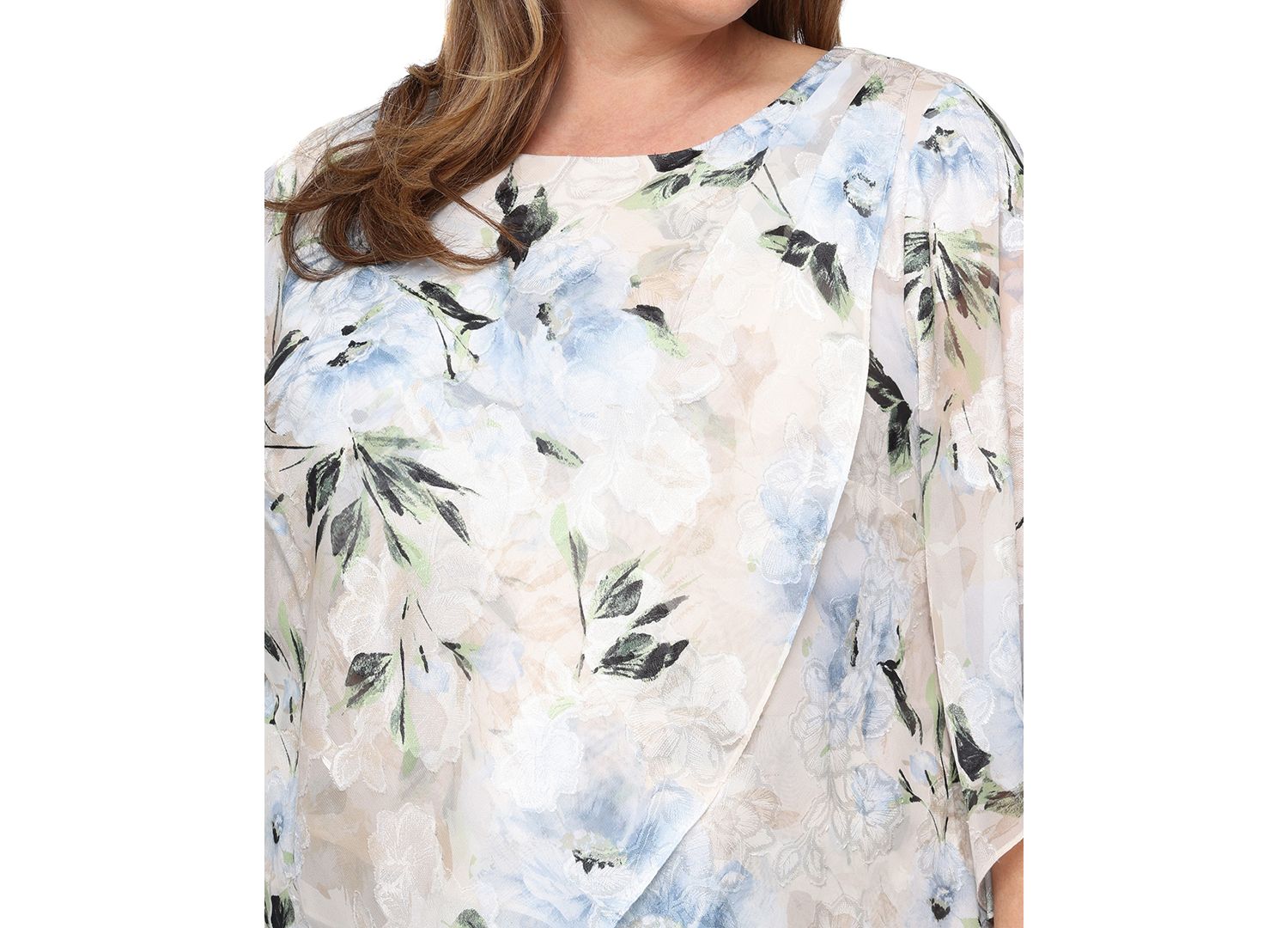 Plus Size Tulip Overlay Burnout Boat Neck Top