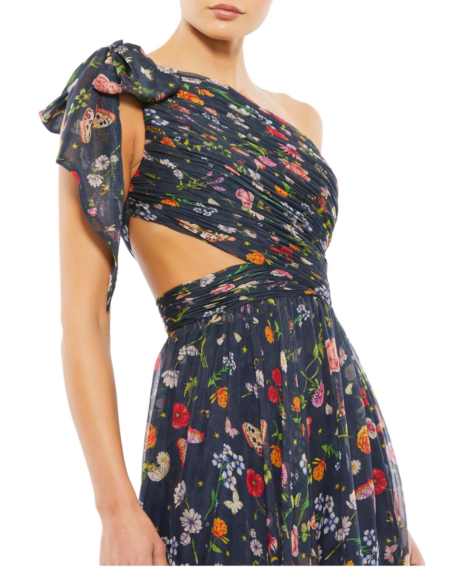 Petite One-Shoulder Cut-Out Flowy Gown
