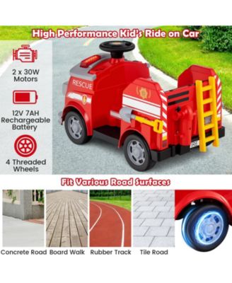 Kids Electric Fire Truck Ride On Car With Siren Lights And Safety Helmet