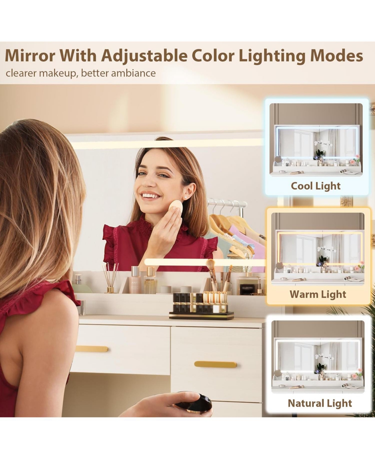Gaomon Vanity Desk Large Mirror and Lights 45.9 inch Makeup Vanity Desk for Bedrooms, Apartments
