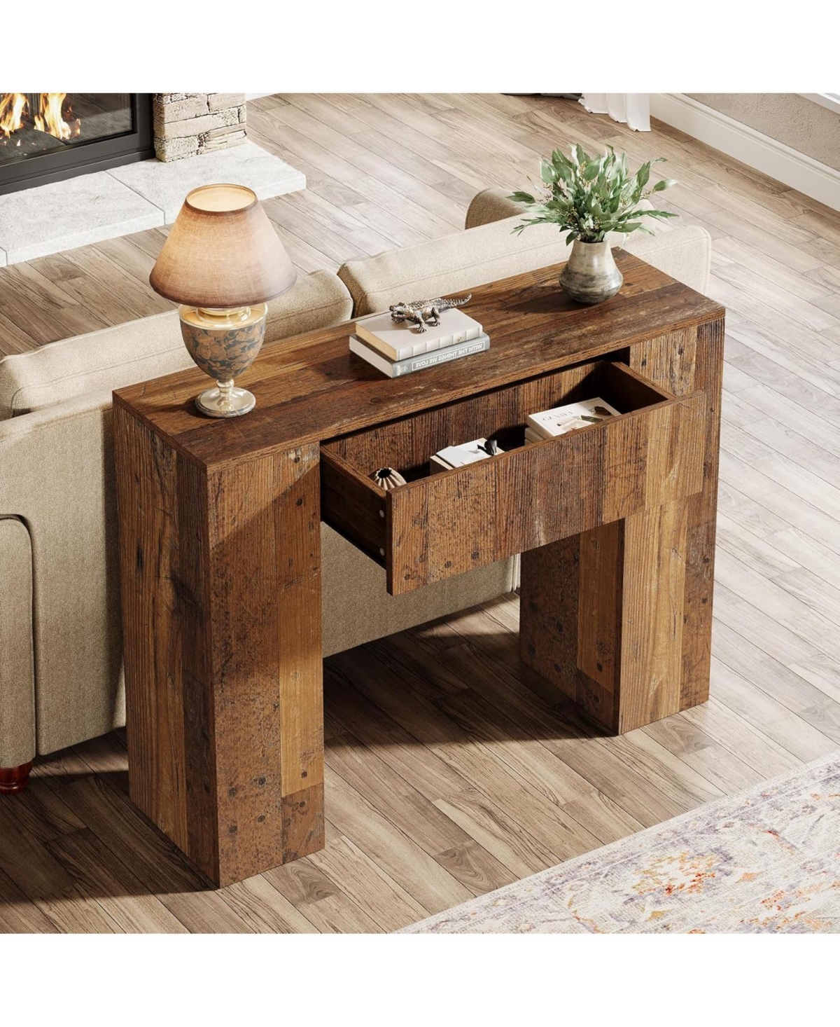 Tribesigns 39" Wooden Farmhouse Console Table with Drawer for Entryway, Living Room, or Hallway