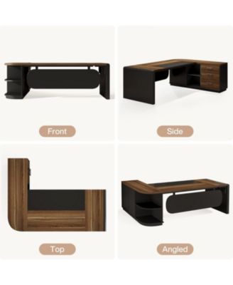 81-Inch L-Shaped Office Desk, Large Commercial Office Desk with Drawers and File Cabinet, Modern Professional Business Furniture