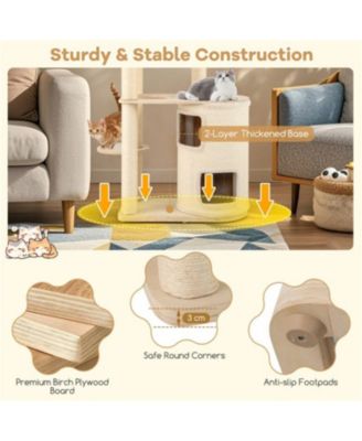 60" Tall Cat Tree with 2-Story Condo and Scratching Posts in Natural