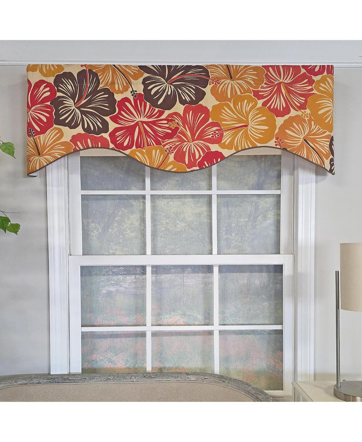 Rlf Home Wild Hibiscus Cornice 100% Cotton Rod Pocket Lined Window Valance 50" x 17" Multi