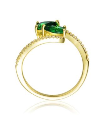 Elegant 14K Gold Plated Double Pear Cubic Zirconia Bypass Ring