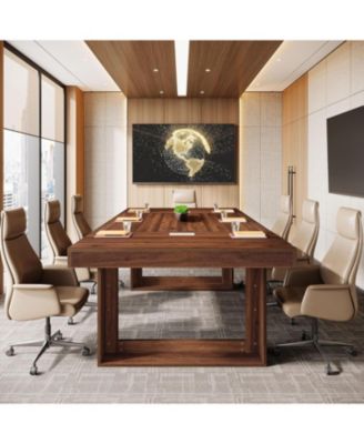 8FT Conference Table for 10 People, 94.5" W Large Meeting Table with 2 Cable Grommet, Business Style Seminar Boardroom Podcast Tables
