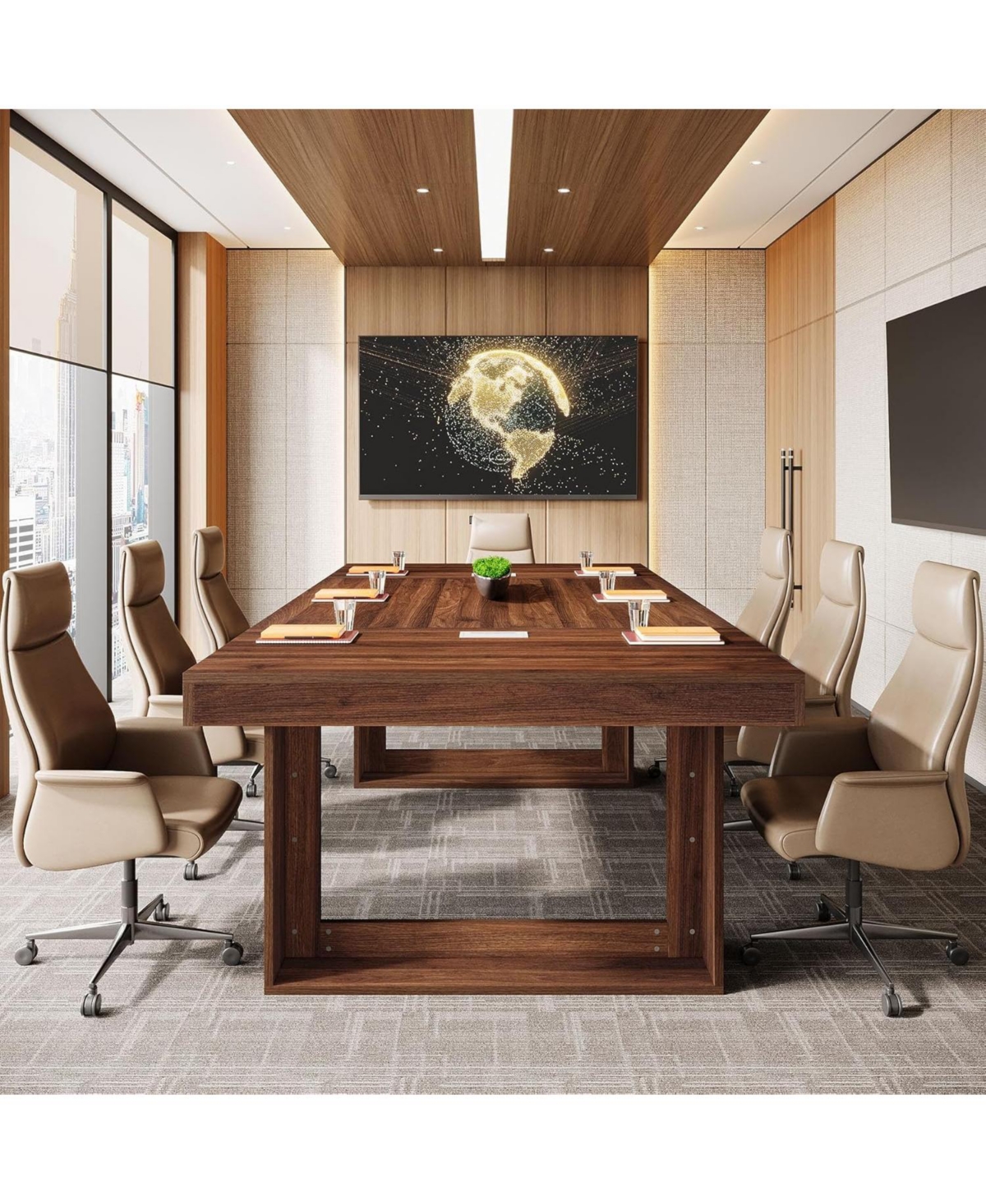 Tribesigns 8FT Conference Table for 10 People, 94.5" W Large Meeting Table with 2 Cable Grommet, Business Style Seminar Boardroom Podcast Tables