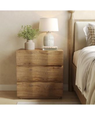 Fluted Nightstand, Side Table with 3 Drawers, Farmhouse Bedside Table, Wood Nightstand, Small Bedroom Dresser, Rustic Wood End Table