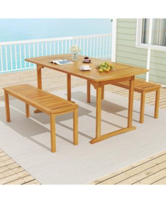 Outdoor 63 Inch Dining Table, Slatted Surface with Umbrella Hole