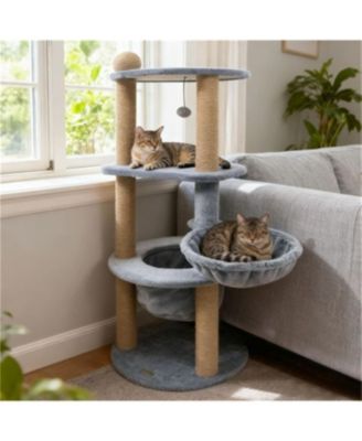 47"Tall Multi-Level Cat Tree with Scratching Posts in Light Grey