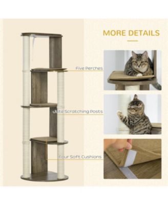 65" Tall Large Multilevel Cat Tower with Scratching Posts in Cream White