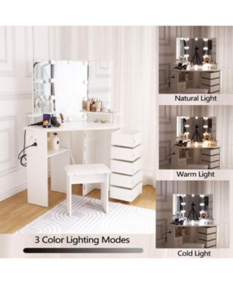 Farmhouse Vanity Desk with Mirror and Lights,Modern Makeup Vanity with Charging Station