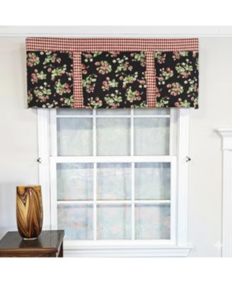 Strawberry Pleated 100% Cotton Rod Pocket  Window Valance 50" x 17" Black