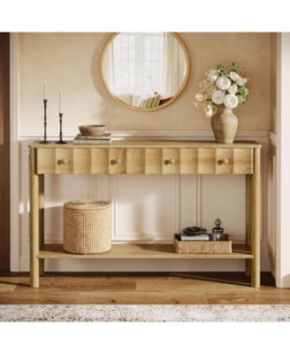 Console Table with 2 Drawers, 55-Inch Fluted Entryway Table, Modern Narrow Sofa Table with Open Shelf, Accent Console Furniture