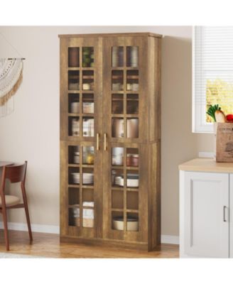71" Tall Kitchen Pantry Cabinet with Doors and Adjustable Shelves, Modern Rustic Storage Cabinet Wooden Cupboard, Brown
