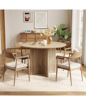 Round Dining Table for 4-6 People, Modern Wooden Kitchen Table with Pedestal Base, Small Dinner Table (Only Table)