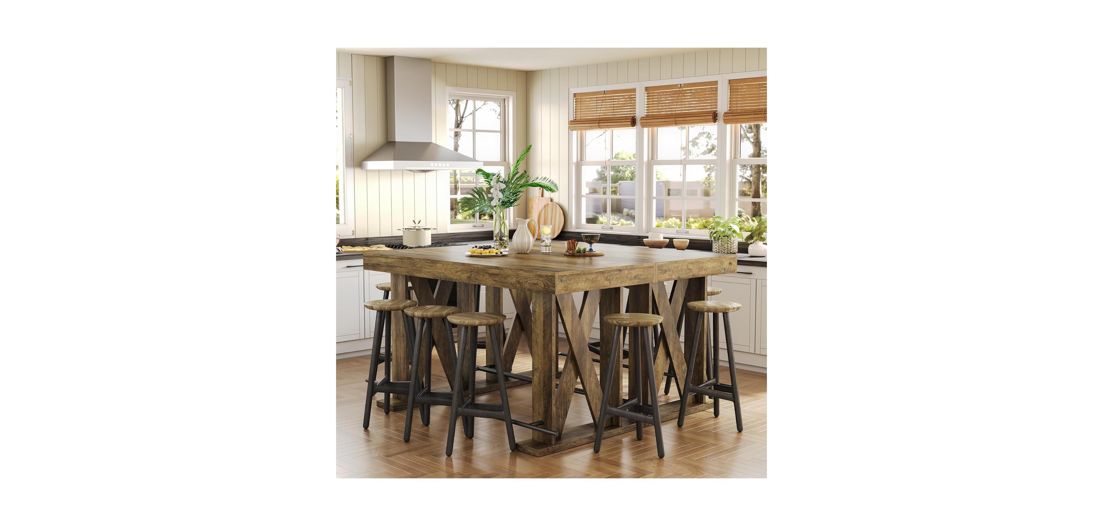Tribesigns 63-Inch Industrial Bar Table with Metal Footrest Set of 2, Kitchen Pub Table with Sturdy and Heavy Duty X-Base