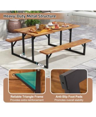 Outdoor Acacia Wood Picnic Table with 2 Benches for 6 Person