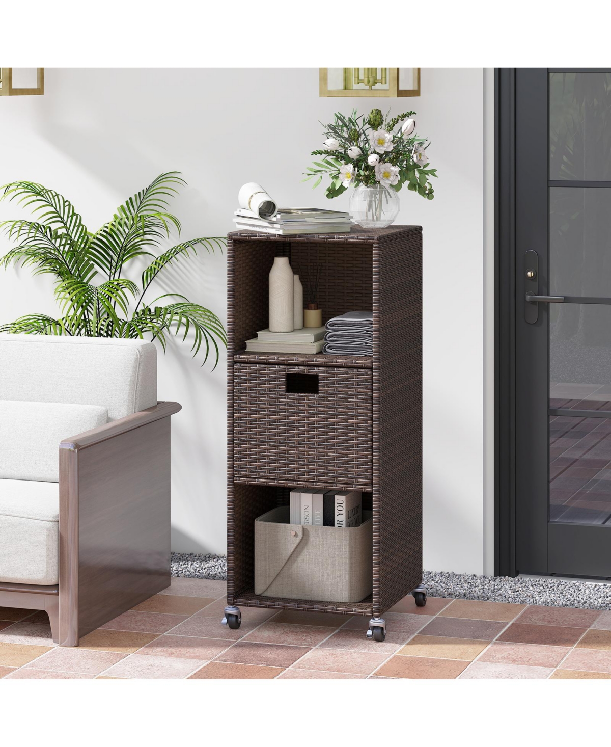 Slickblue Outdoor Patio Storage Cabinet with Drawer and 3 Shelf Design