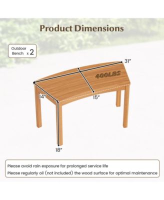 Outdoor Curved Wood Bench Set of 2 for Front Porch
