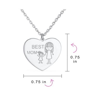 Mother Daughter Stick Figure Words Best Mom Heart Pendant Sterling Silver
