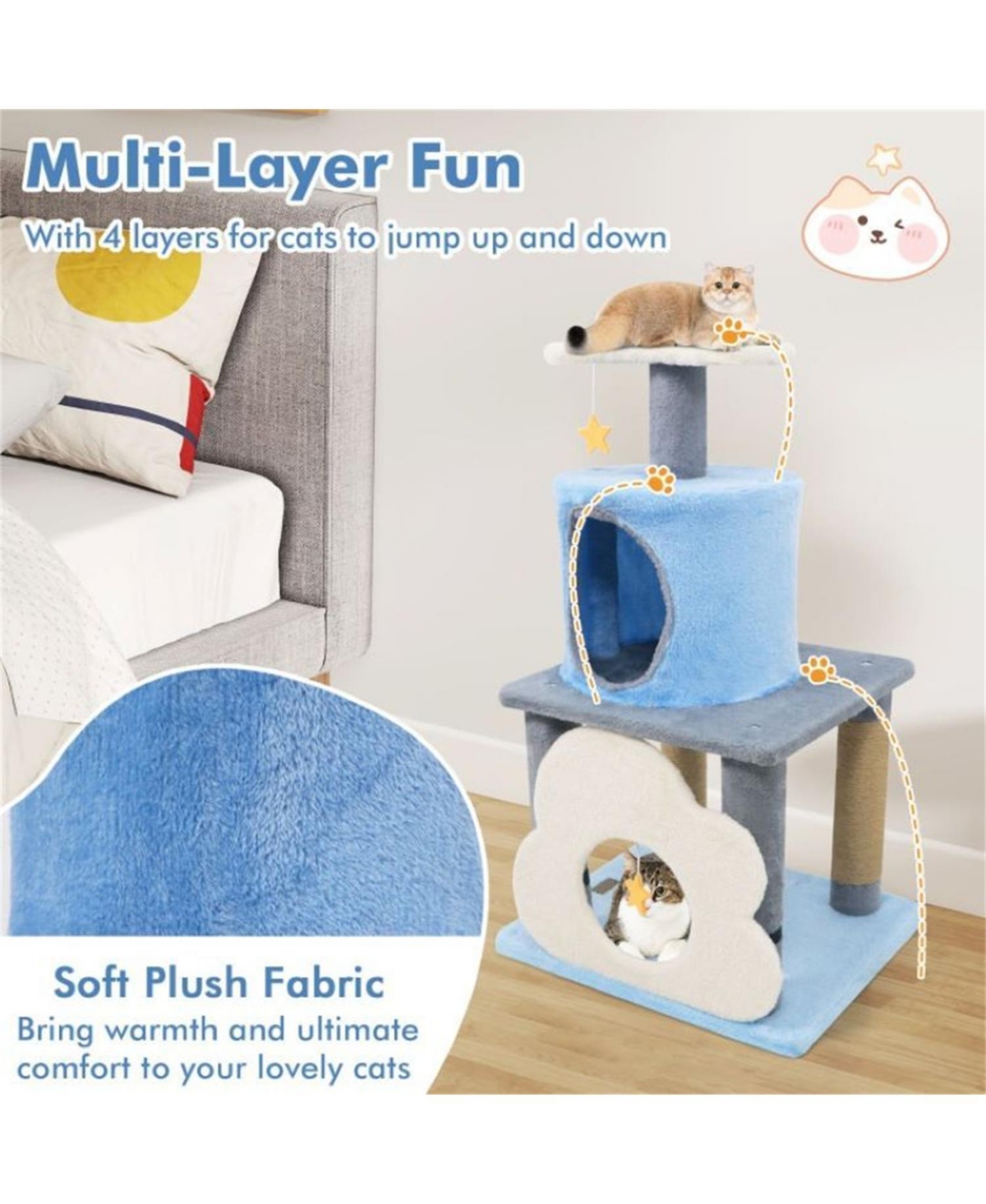 Aostirmotor 31.5"Tall Multi-Level Cat Tree Purple