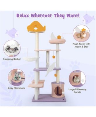 66" Tall Multi-level Cat Tower with Scratching Posts in Purple