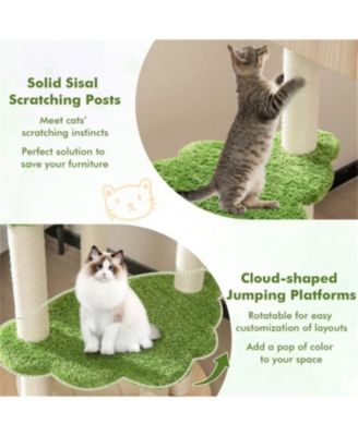 55" Tall Multi-level Cat Tower with Scratching Posts and Soft Cat Bed in Green