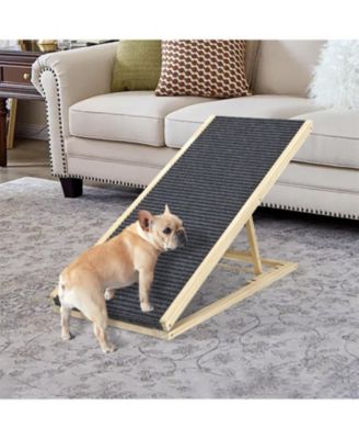 Dog Ramp for Bed with Adjustable, Foldable in Natural Wood