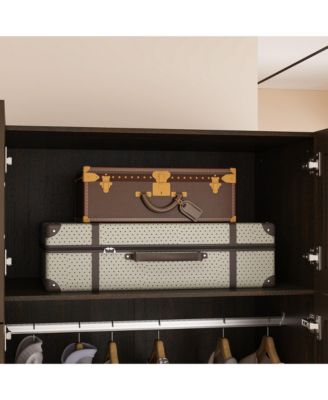 Wardrobe With Top Cabinet And Mirror，Bedroom Closet，Armoire,Brown