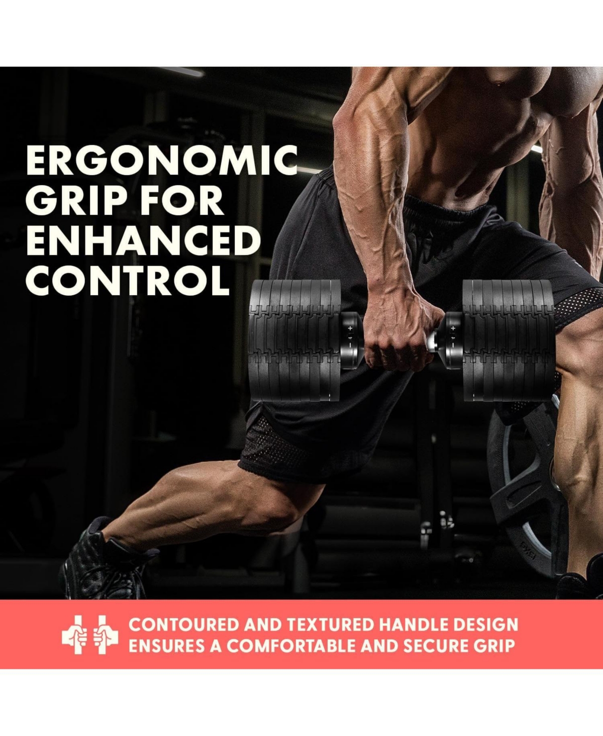 Squatz Adjustable Dumbbell, 9-in-1 Weight Options Fitness Equipment with Anti-Slip Metal Handle